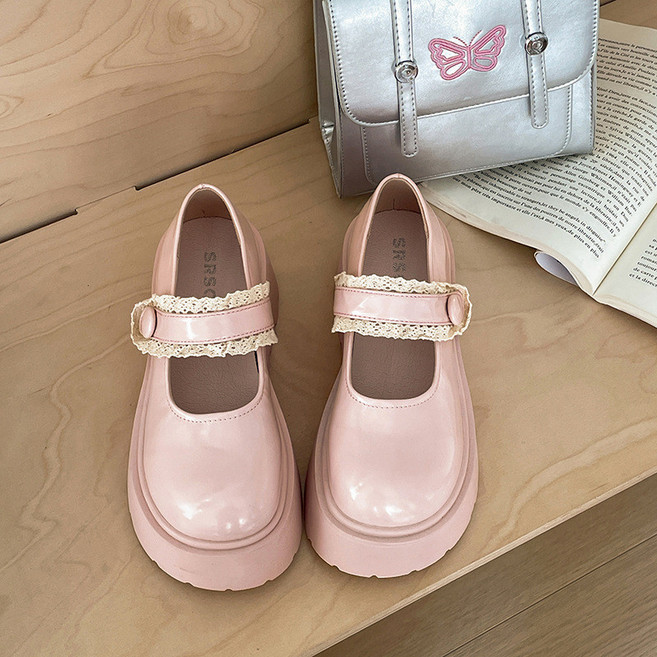 瑪麗珍鞋 法式復古厚底小皮鞋 百搭裙子單鞋, 粉色,40