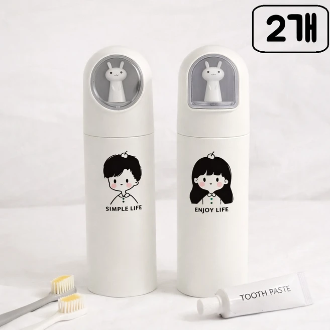 집속한켠 (2개입) 휴대용 여행용 캠핑용 캐릭터 칫솔통 칫솔보관함 커플 칫솔케이스 2개, 1세트, 남녀 커플캐릭터 2P - 쿠팡