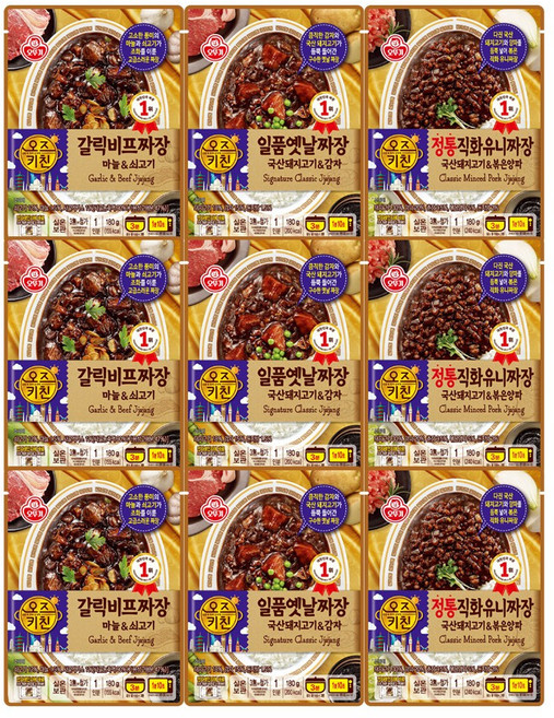 오뚜기 오즈키친 정통직화유니짜장 180g 3개+일품옛날짜장 180g 3개+갈릭비프짜장 180g 3개(총 9개), 단품