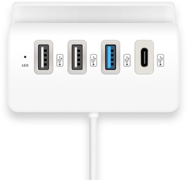 레빗 2세대 4포트 허브 OTG기능 스마트폰거치 겸용, 화이트