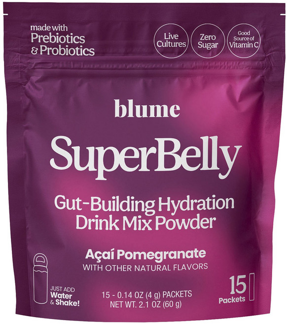 블루메 슈퍼벨리 것-빌딩 하이드레이션 드링크 믹스 파우더 아사이 석류 15개입, 60g