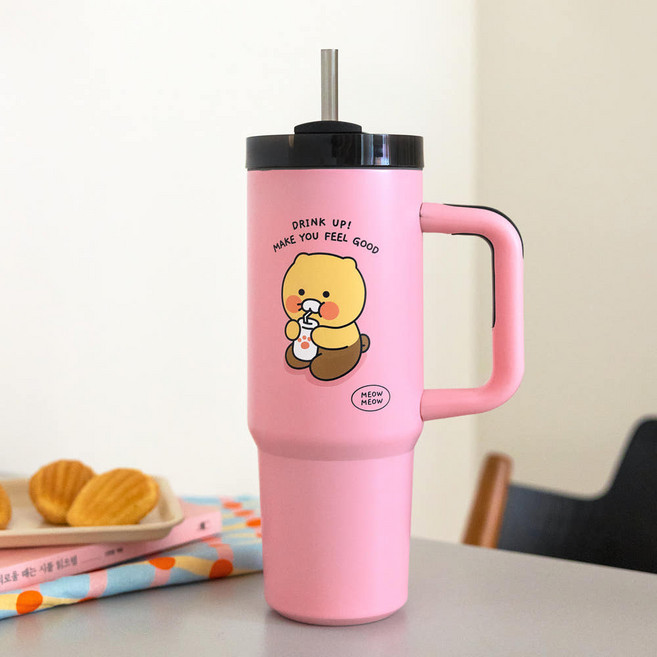 [춘식이 데일리 그립 텀블러 887ml] 캐릭터텀블러 대용량텀블러 스테인리스텀블러 보온텀블러 보냉텀블러 귀여운텀블러 팬시텀블러 그립텀블러 야외용텀블러 운동텀블러 실용텀블러, 1개, 887ml