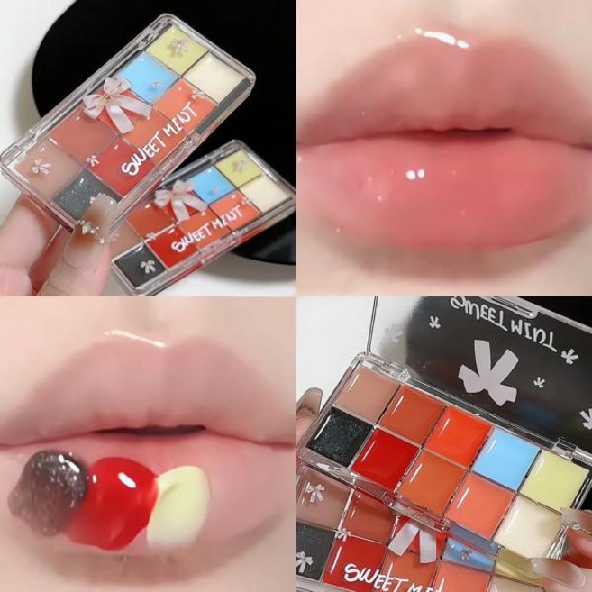 립글로우 10 컬러 젤리 립 글로스 팔레트 워터 라이트 안료 지속 모이스춰 라이징 립스틱 방수 유리 메이크업, [01] 01