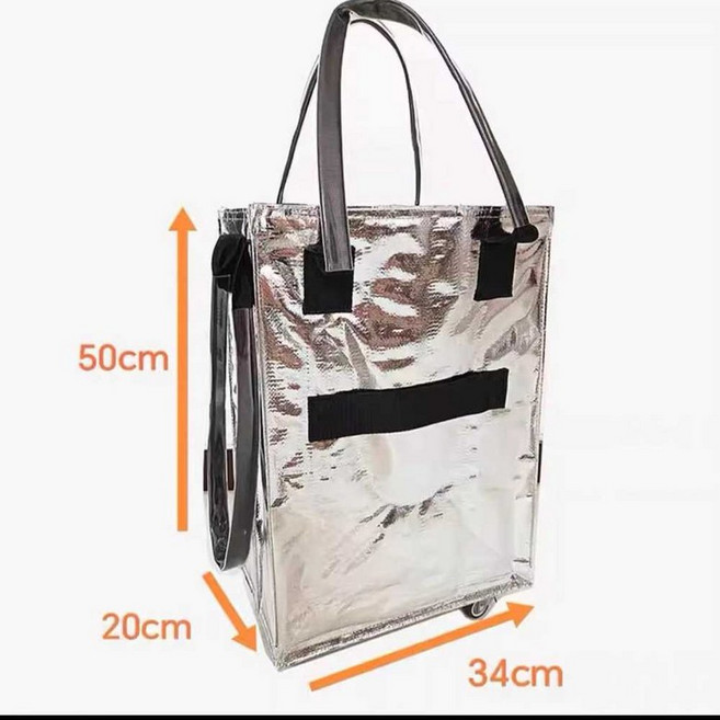 NEW 헐켄 시그니처 롤링 토트백 바퀴달린 장바구니 제니공항가방캐리어 (M), 1개, S-실버 20x34x50cm (단열 무음휠)