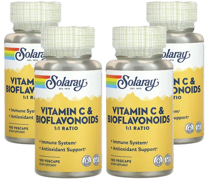 솔라레이 비타민C 및 바이오플라보노이드 1:1 비율 베지 캡슐 100정, 4개 - 쿠팡