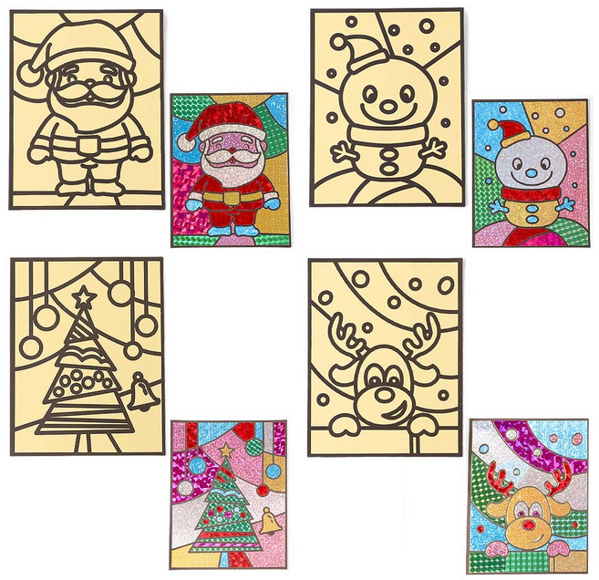 포일아트/ 크리스마스 공예 장식소품 홀로그램 호일 스티커그림 미술 만들기재료 어린이선물, 1세트, 눈사람