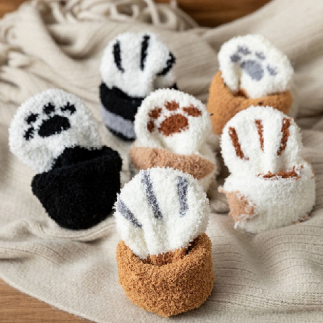 6종 1개 냥발수면양말 고양이발수면양말 집에서신는양말 웃긴 고양이발모양 수면양말