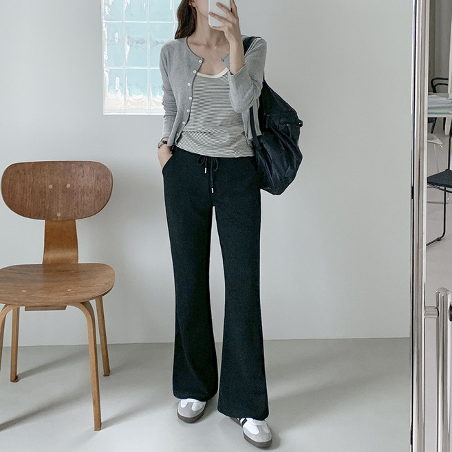 앤샵 여성용 숏/롱 2단기장 세미 부츠컷 스판 밴딩 라스피 트레이닝 팬츠 빅사이즈 키작녀 키큰녀