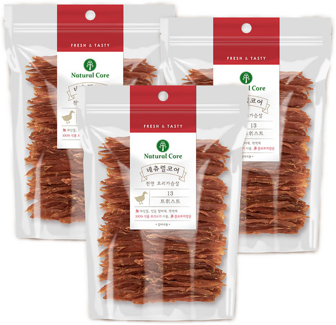 네츄럴코어 천연 하드 트위스트, 13 천연오리가슴살 트위스트 200g, 200g, 3개