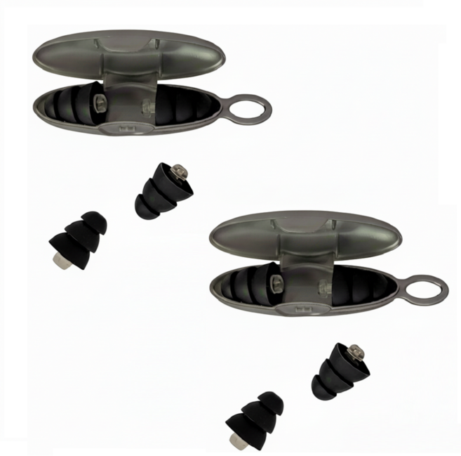 멜로하임 군인전용 귀마개 사격용 폭발 충격 소음 차단 1+1 2쌍 군대 이어플러그 + 수류탄 군화끈 클립 2P 증정, 블랙+블랙, 1세트