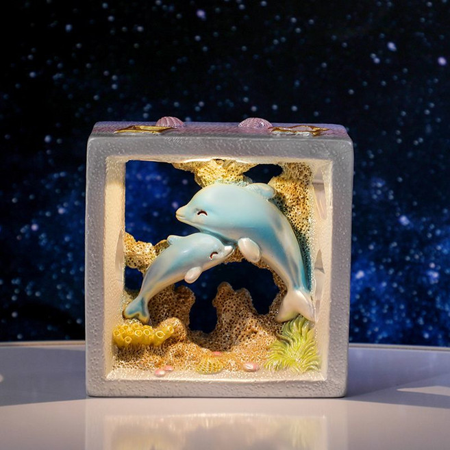 宇航員小夜燈 臥室裝飾 生日禮物 桌面擺件, 1個, 海豚方框小夜燈暖光燈