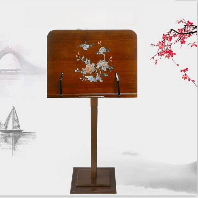 악보대 거치대 휴대용 접이식 스탠드 메뉴판 마이티킹 최고급보면대 악기 사회대, 1개, 난 우드 플로럴 악보대