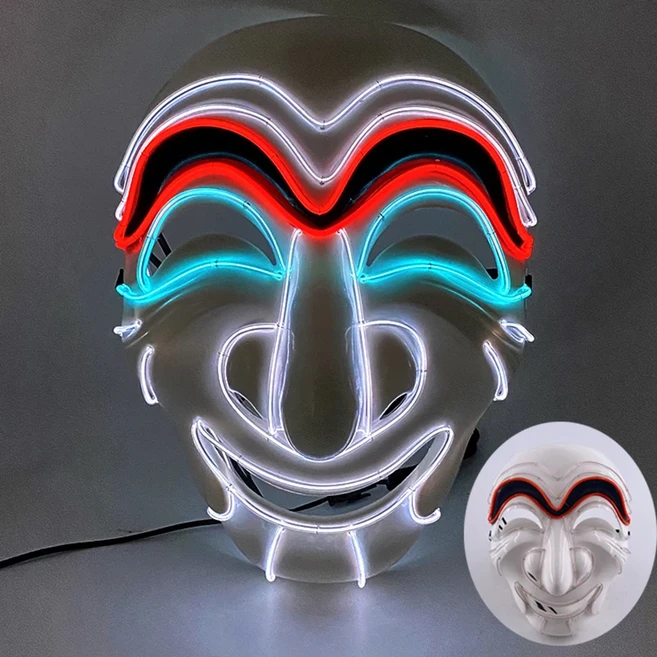 LED 라이트 업 네온 마스크 공포 빛나는 돈 강도 코스프레 소품 남자 할로윈 의상, 01 01