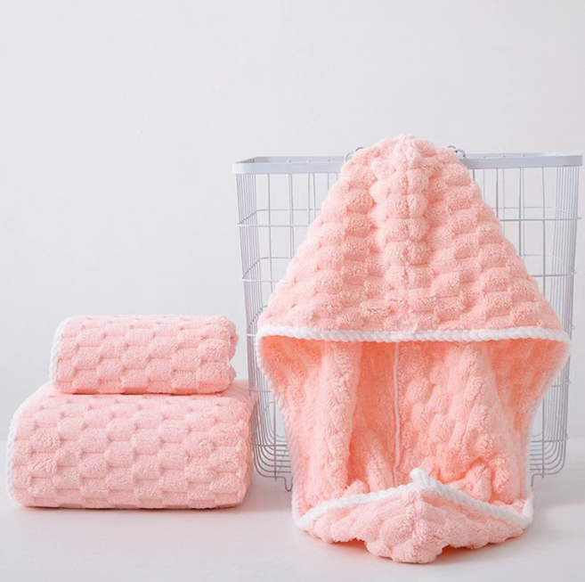 리쿠 헤어타올 + 페이스타올 + 바디타올 3종세트, 1세트, 핑크 (헤어타올 + 페이스타올 + 바디타월 )