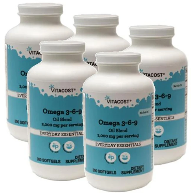 비타코스트 오메가369 아마씨 달맞이꽃종자유 2000mg 소프트젤 Vitacost Omega 3-6-9, 5개, 300정 - 쿠팡