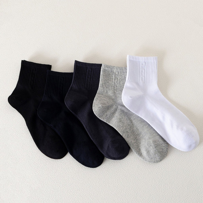 2026新款 夏季薄款網眼襪 男士透氣吸汗運動休閒棉襪 黑白灰