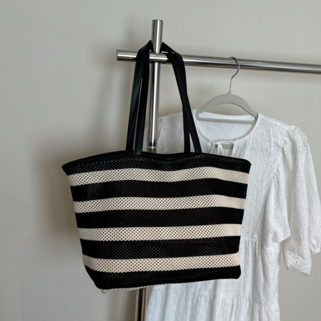 컬러인베리 스트라이프 메쉬 데일리 숄더백