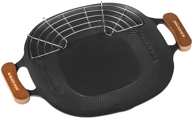 BLACKDOG 아웃도어 논스틱 코팅 304 스테인리스 스틸 그릴 팬 + 전용 가방 6974491669432, 1개, 블랙