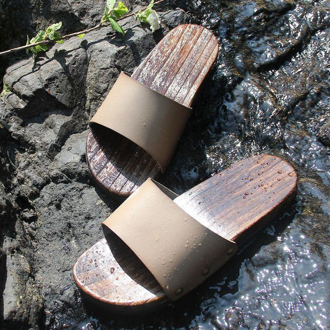 男士夏季一字拖 超纖 桐木實木透氣防臭木屐, 灰色,26CM（40-41碼）