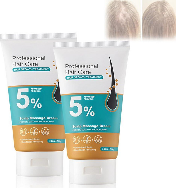5% 모발 성장 두피 마사지 크림 2개 전문 헤어 케어 크림 로즈마리 비오틴 함유 남성 및 여성용 빠른 재성장 모근 강화(100g), 5% 모발 성장 두피 마사지 크림 2개, 전문 헤어 케