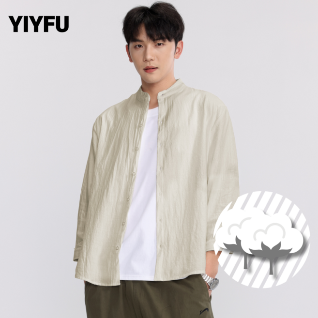 YIYFU 남자 7부 린넨셔츠 남성 셔츠 차이나 헨리넥 빅사이즈 시원한 남방 C81