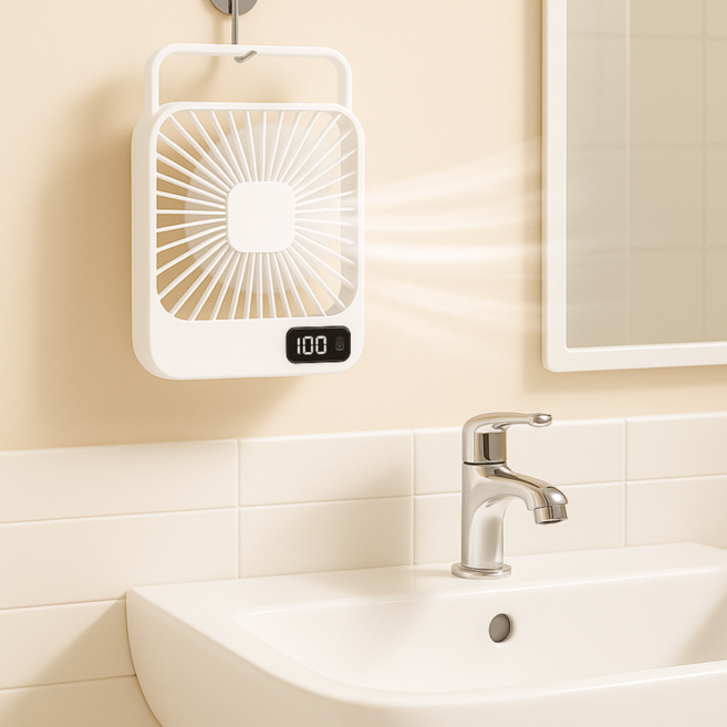 [이에이워] 화장실선풍기 미니 무타공 무선 저소음 가정용 벽걸이선풍기 욕실 선풍기 (ISV9P0617O3), 화이트