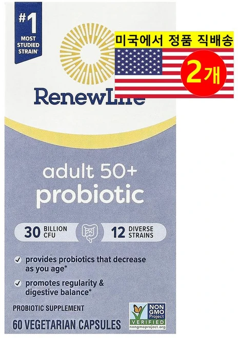 리뉴라이프 성인50 프로바이오틱 Renew Life Ultimate Flora Adult 50+ Probiotic 300억 60정 2개 - 쿠팡