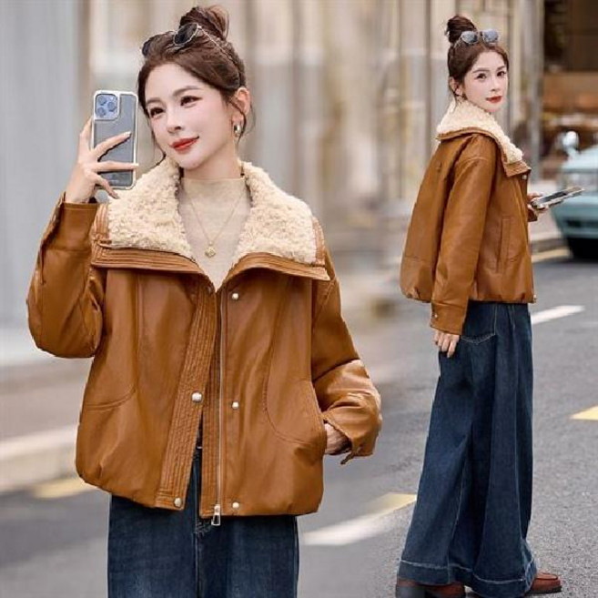 여성 램스울 칼라 패딩 도톰한 가죽 재킷 가을 겨울 슬림핏 PU 코트 A10Z4M 원픽1