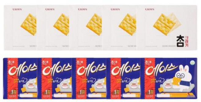 아트박스/과자마켓 크라운 참크래커 15p 280gX5개+에이스 15p 364gX5개 과자