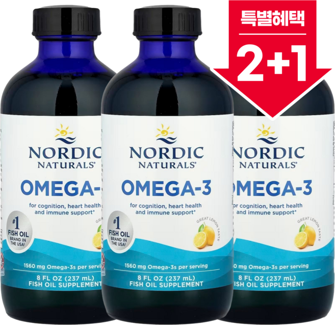 2+1 노르딕 내추럴스 오메가3 레몬 맛 1560mg 237ml, 3개