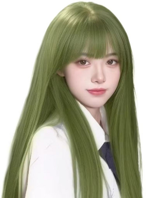 65CM 내추럴긴머리 패션 가발 여성용((가발 수납포켓 포함)), 1개, 녹색 가발