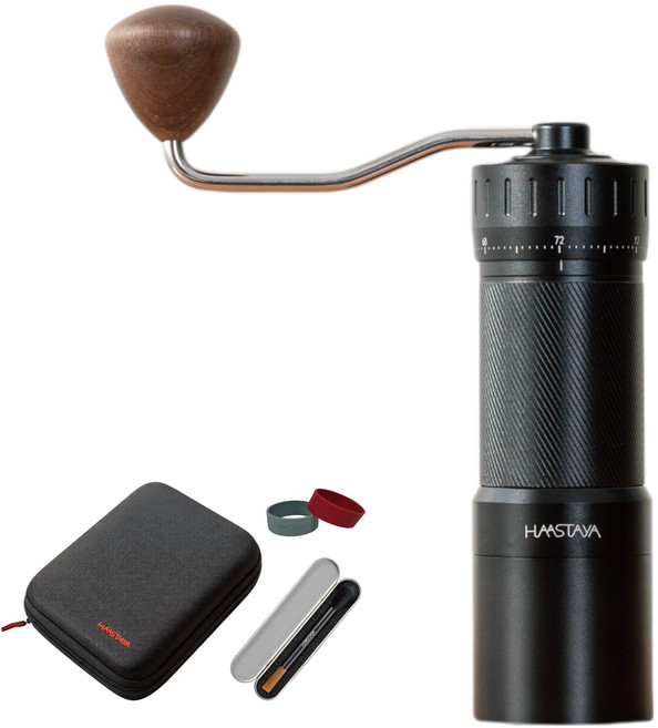 하스타야 T1 커피 그라인더 휴대용 수동 핸드밀 캠핑 원두분쇄기 홈카페 머신, 블랙, 레드+그레이, 풀세트