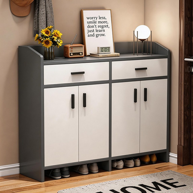 오솜 신발장 현관 대용량 슬림 신발 서랍형 수납장, 4단, 그레이-120CM