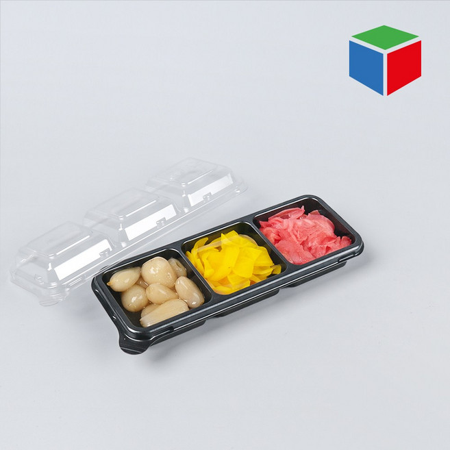 PET반찬용기 AJ-3찬용기 직사각 3칸 세트, {1000개}, 1박스몸통만