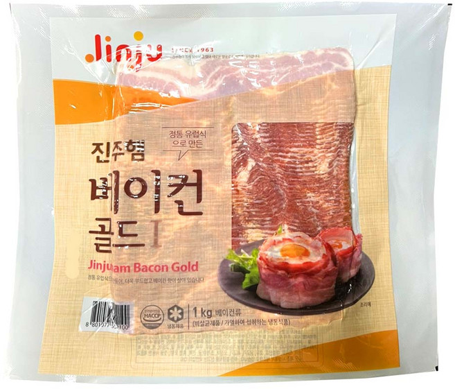 진주햄 베이컨 골드 정품 1kg /냉동 슬라이스 대용량 업소 볶음밥 삼겹살, 1개