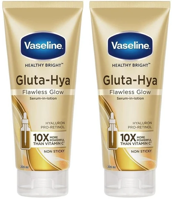 Vaseline Gluta-Hya Flawless Glow Lotion for Face & Body Gives Brighter Skin (Pack of 2), 1개, 200ml - 쿠팡