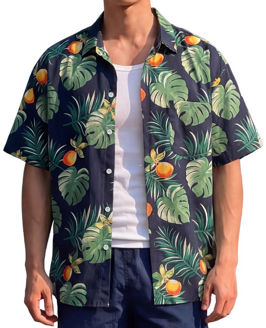 루크 남성 여름 루즈핏 하와이안 반팔 셔츠 남자 트로피컬 남방 5부 소매 포켓 상의 바다 해변 휴가 휴양지 바캉스 신혼 여행룩