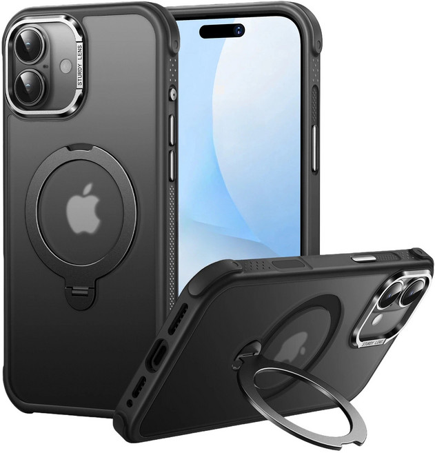 아이폰17 16 15 호환 반투명 맥세이프 케이스 360도 회전 자기흡착 미군인증 데일리 보호