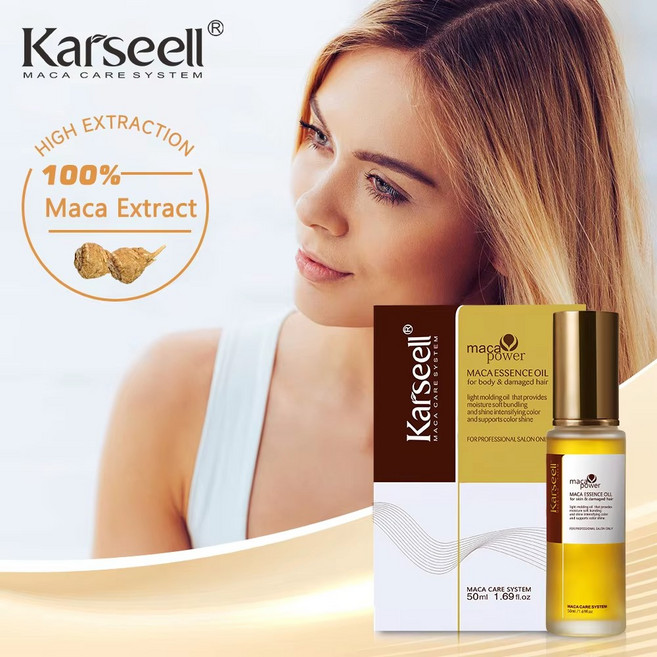 Karseell 마카 에센스 헤어 오일 천연 아르간 보습 윤기 카르셀 바이오 단백질 헤어케어, 1개, 50ml