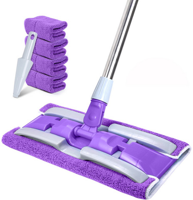 CozyTemp 집게형 밀대걸레 다용도 청소 막대걸레 극세사걸레 4매 밀대 세트 퍼플, 1세트