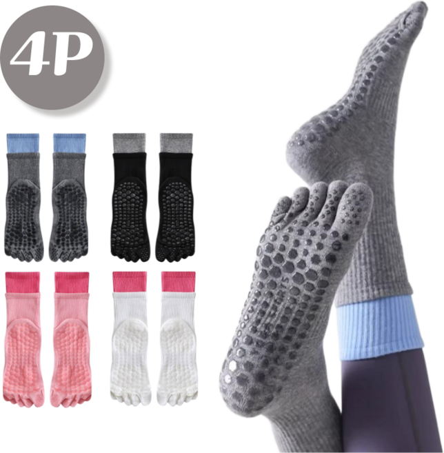 Levoro 논슬립 필라테스 양말 여자 요가 토삭스 4켤레 세트
