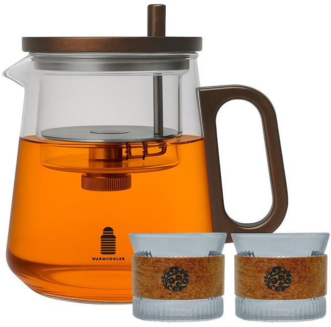 웜쿨러 원터치 우드 티머그 찻잔 세트, 1세트, 800ml, 그레이