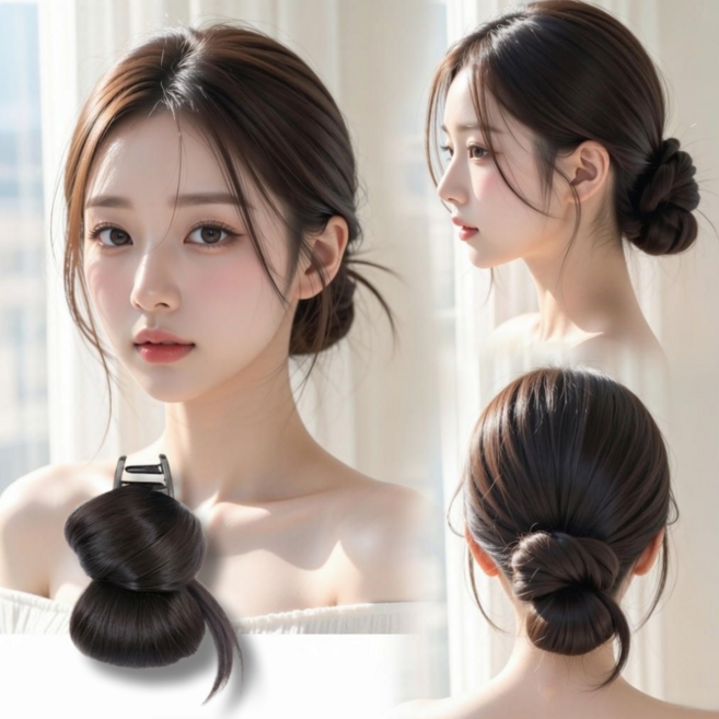 고운하움 자연스러운 로우번 가시번 똥머리 헤어 집게핀 가발, 1개, 브라운블랙