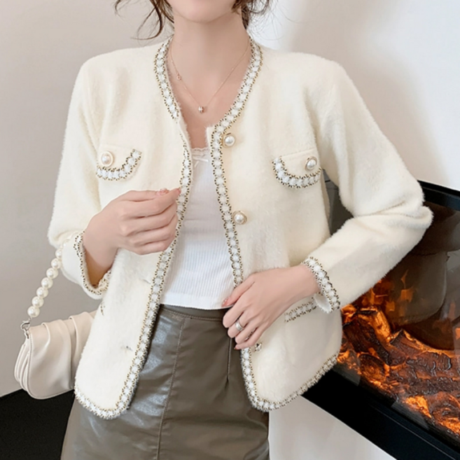 여성 봄가을 노카라 펄 트위드자켓 숏자켓