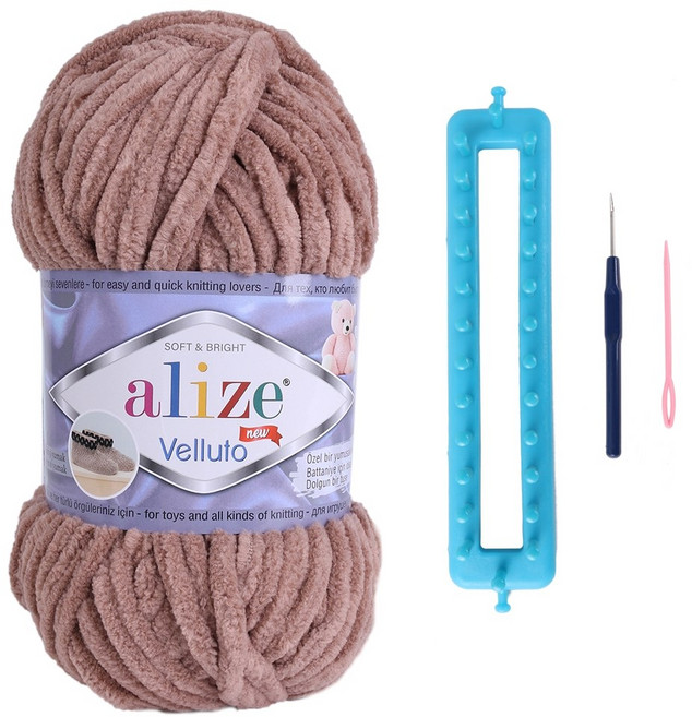 니팅룸 벨루토 목도리 DIY 세트, 329 브라운+니팅룸세트, 1개