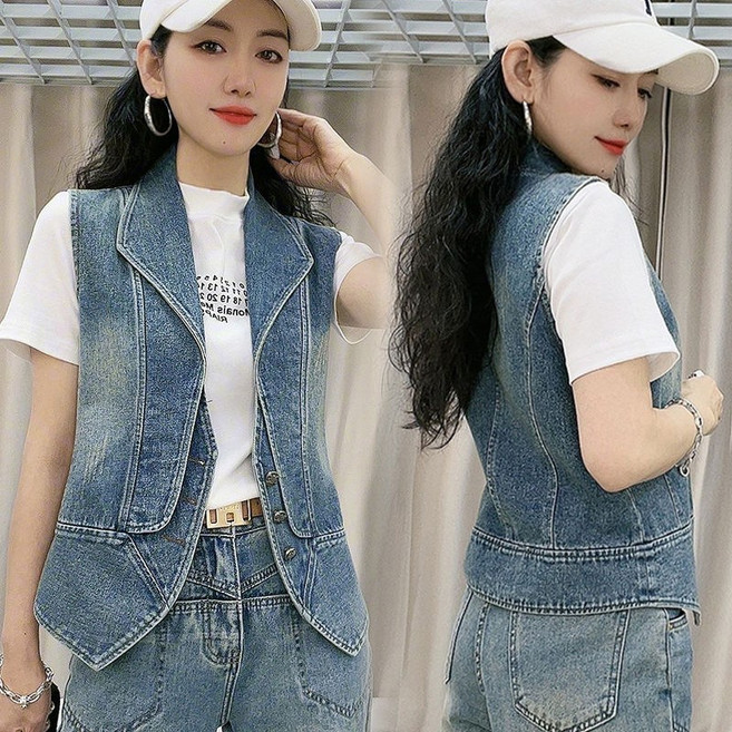 JIEVE 여자 여름 캐주얼데일리 허리 조임 데님 청조끼 SW041622