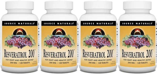 Source Naturals 소스내추럴스 레스베라트롤 200mg 테블릿, 4개, 120정 - 쿠팡
