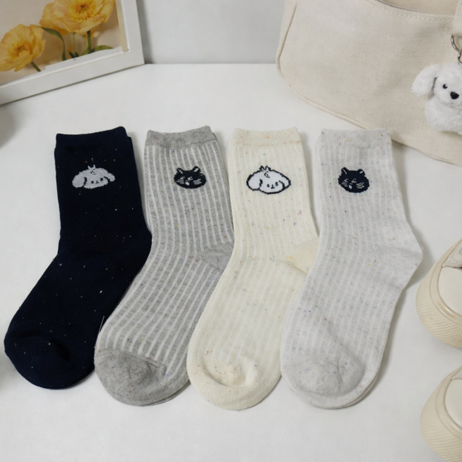 럽니드삭스 4종세트 여성용 캐주얼 강아지 고양이 양말