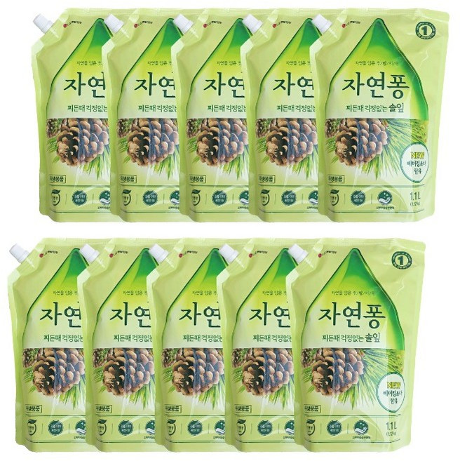 자연퐁 찌든때 걱정없는 솔잎 주방세제 리필형 1.1L, 10개
