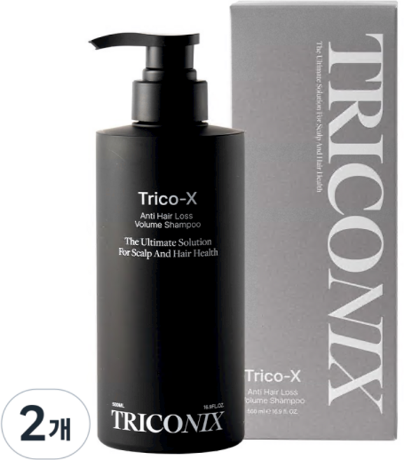 트리코닉스 트리코엑스 블랙 탈모샴푸 펌프형 장시간볼륨지속 건조두피, 2개, 500ml